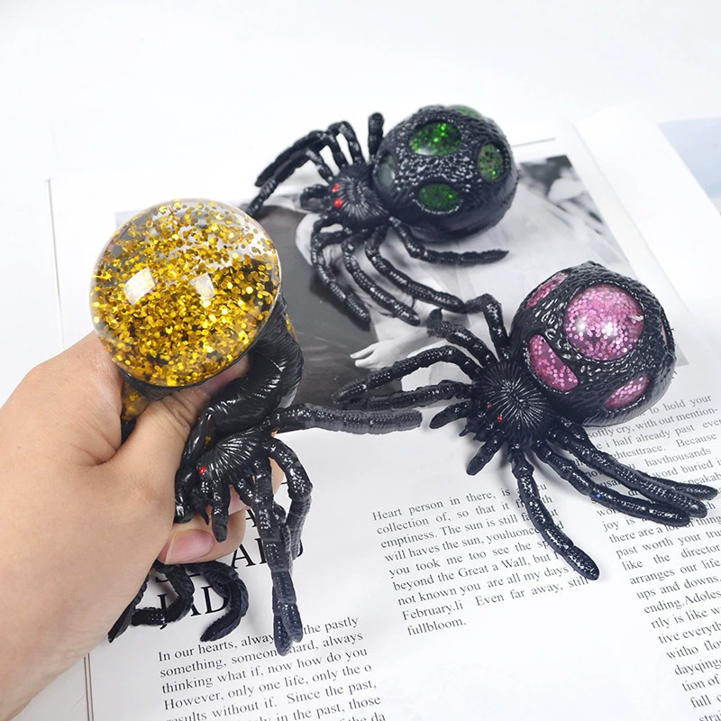 Halloween Adult Prank Toy Healthy Black Glitter Spider Stress Ball Decompression