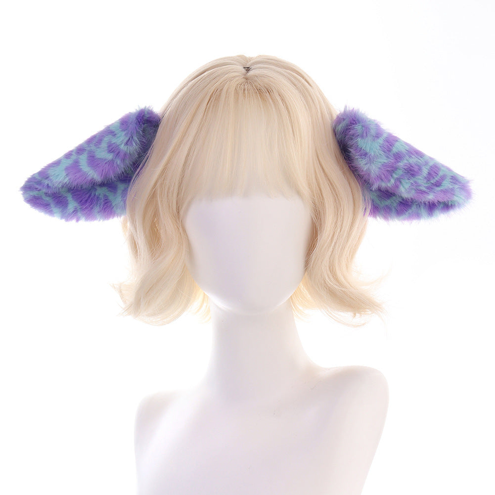 Faux Fur Sheep Cosplay Animal Ears Headband, Irregular Polka Dot Ear Hair Accessory, Halloween Headpiece, Comic Convention Prop
