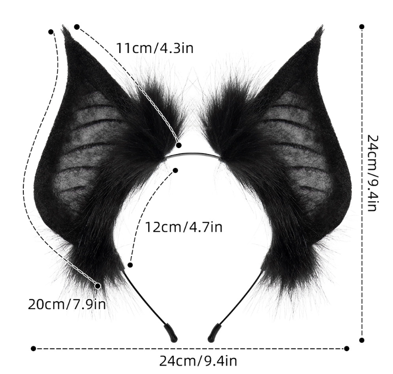 Halloween Dark Bat Animal Ears Headband Fake Hair Accessory for Cosplay Performance, Live Streaming Costume, Devil Themed Decoration