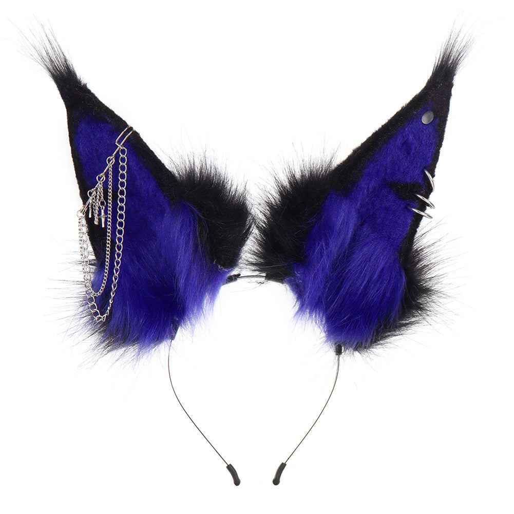 Halloween Animal Ears Headband Faux Dog Ears Plush Performance Headwear Chain Accessories Cosplay Convention Live Streaming