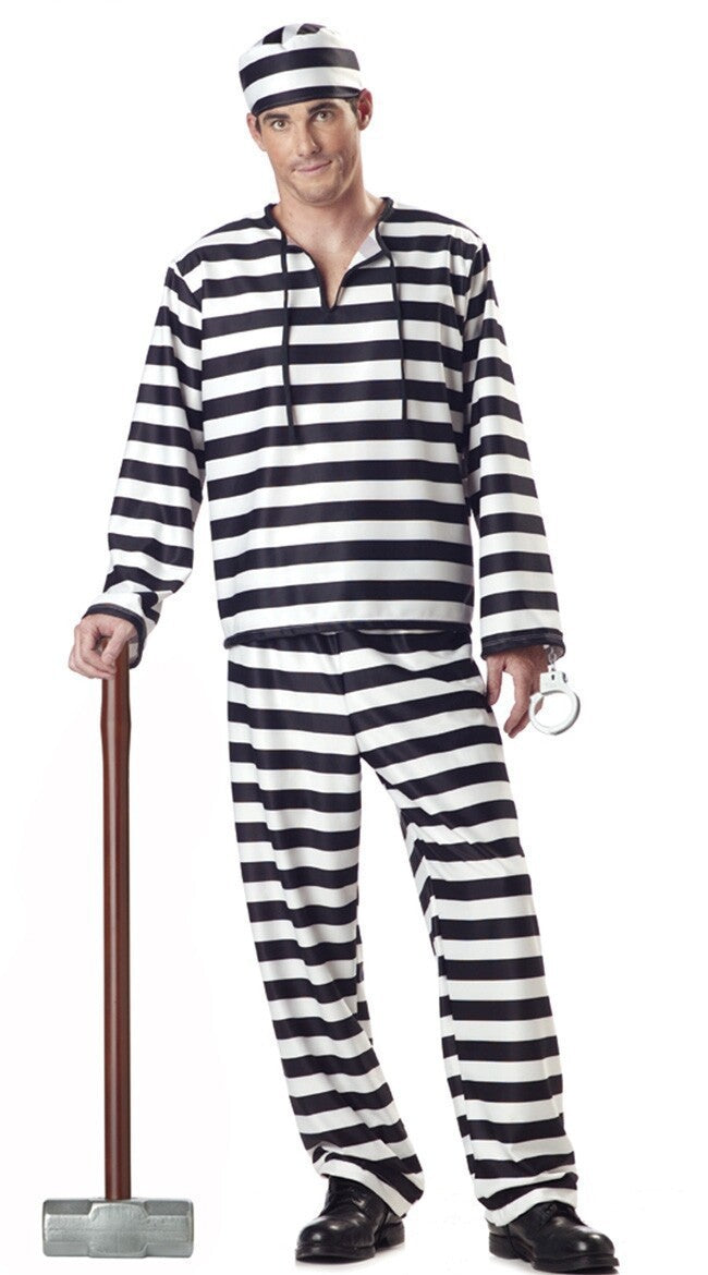 Prisoner Halloween Costume – Black & White Stripe Prison Uniform | Men's & Women's