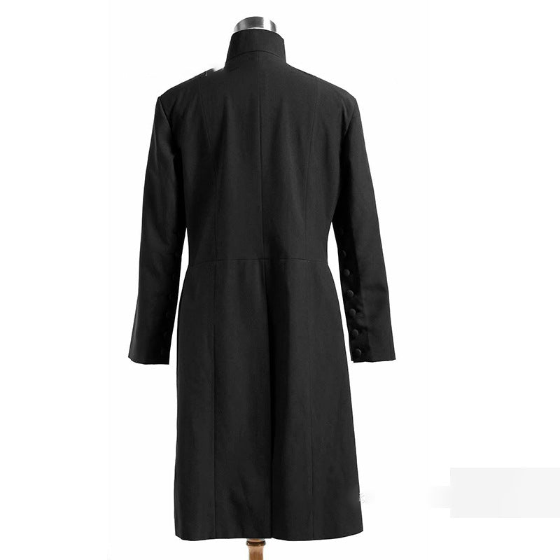 Professor Snape Cosplay Robe – Harry Potter | Black Floor-Length Wizard Robe with Stand Collar & Button Front | S–3XL