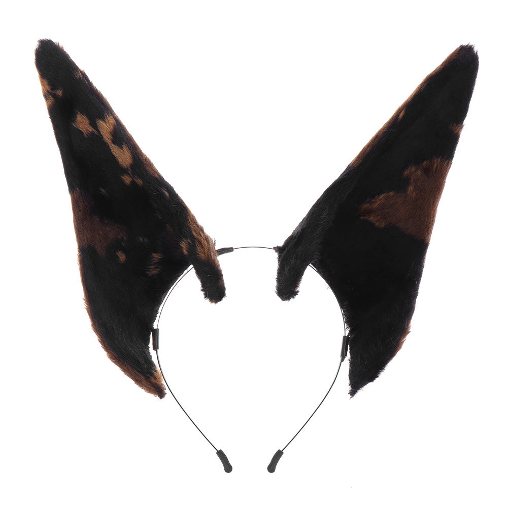 Halloween Realistic Doberman Ear Headband Cosplay Pointed Ears Irregular Spotted Wolf Dog Animal Ears Headpiece for Comic Con