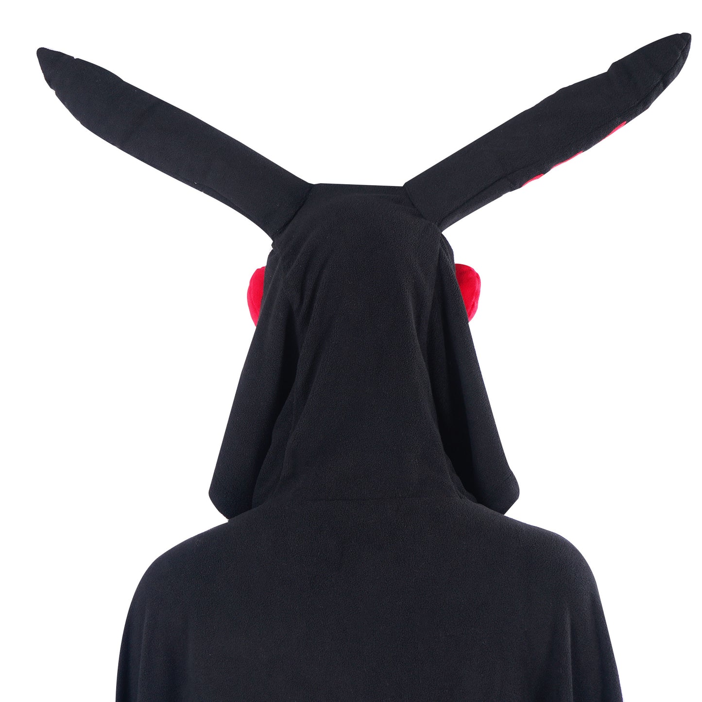 Mothman Cosplay Cape Costume – Black Hooded Cape with Red Glowing Eyes & Moth Wings Hood | S–M to 2XL–3XL