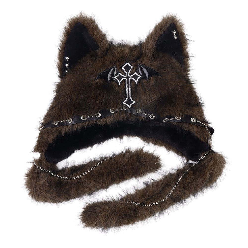 Subculture Cat Ear Hat Gothic Dark Aesthetic, Winter Fleece Beanie, Cool Girl Fashion, Warm Autumn/Winter Hat