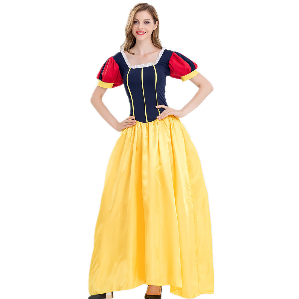 Snow White Cosplay Gown – Snow White and the Seven Dwarfs (Disney) | Navy, Red & Yellow Floor-Length Dress | M–XL