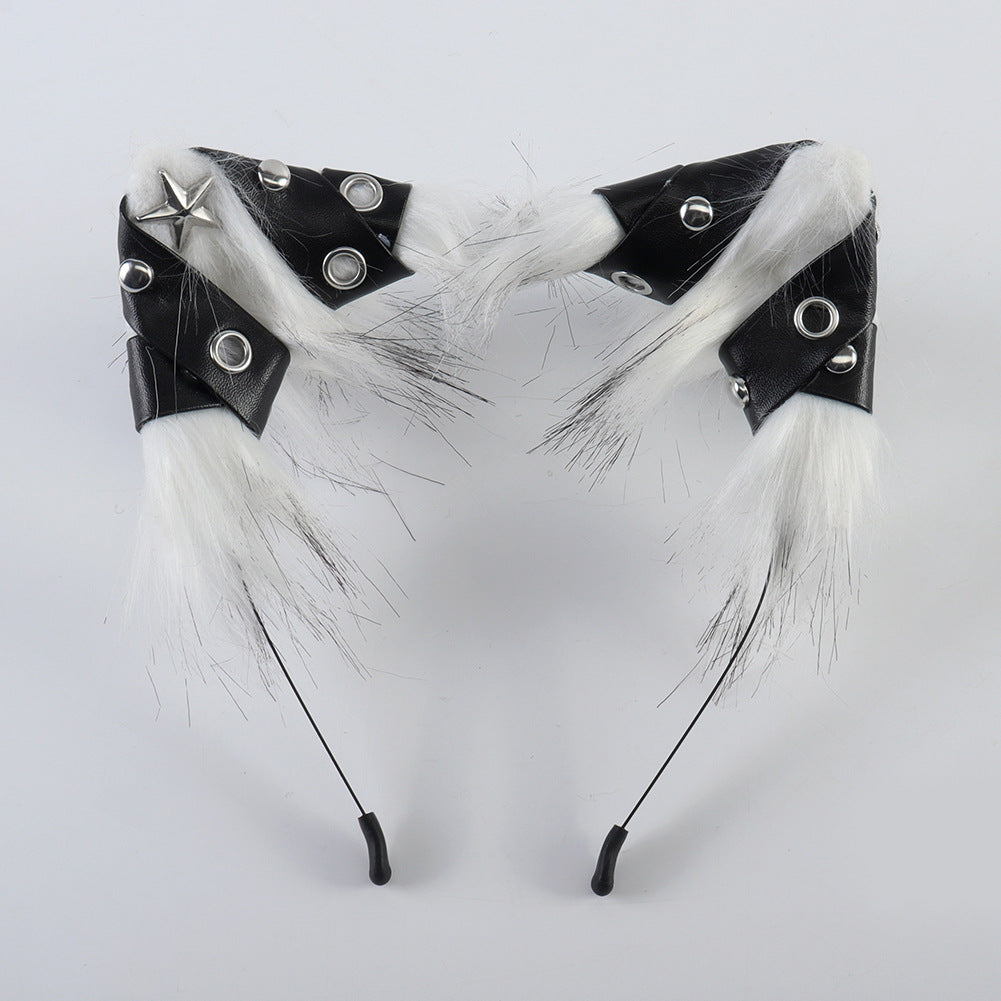 Halloween Animal Ears Headband Punk Style Leather Hair Accessory Cosplay Cat Ears Headband for Party