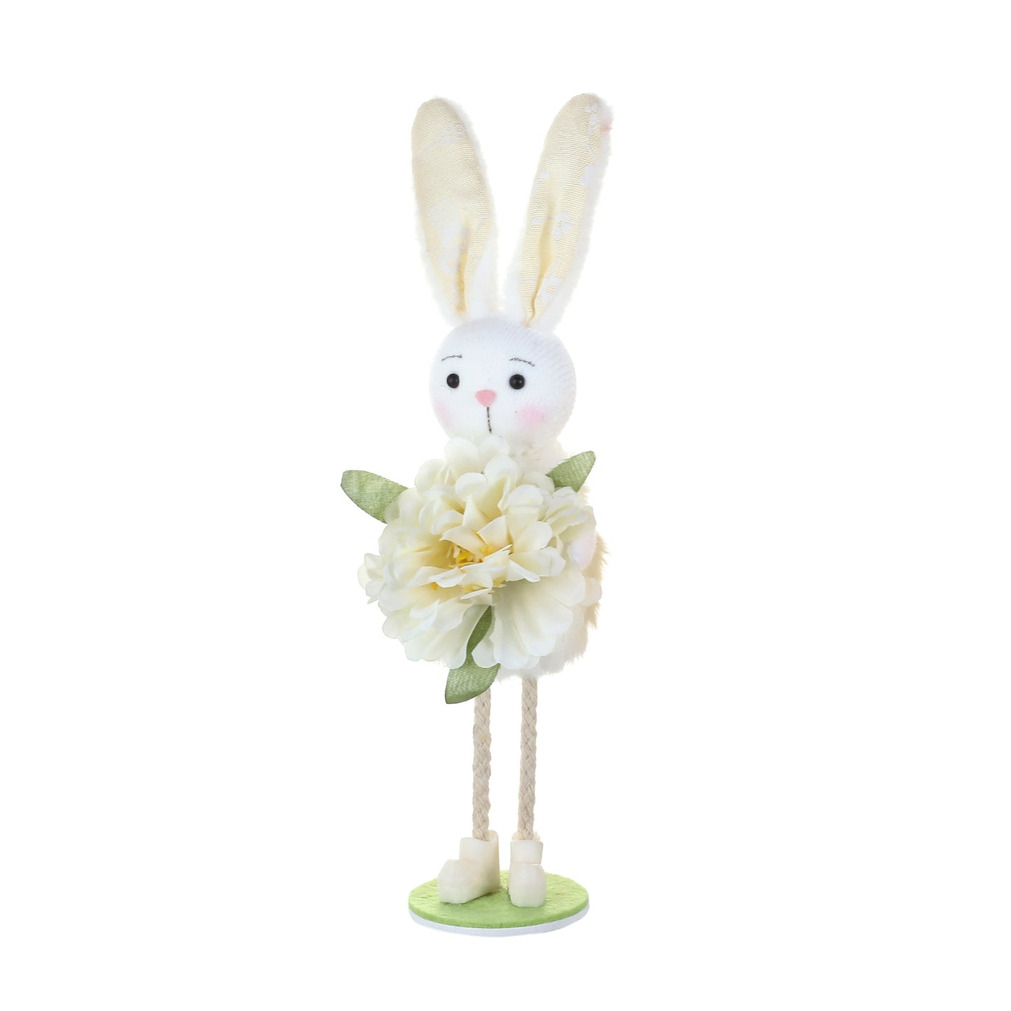 Rabbit Standing Easter Decorative Figurine for Living Room Fireplace, Kids Gift with Flower Decoration for Party