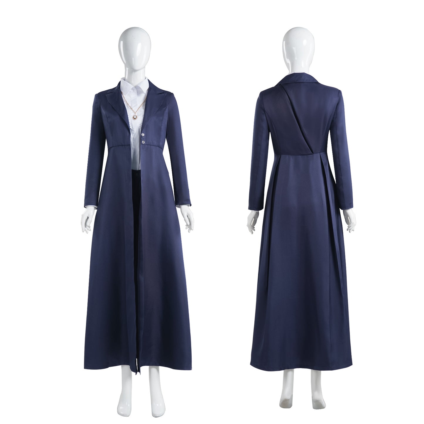 Agatha Harkness Cosplay Costume – Agatha All Along (2024) | Navy Duster Coat, Shirt, Trousers & Necklace Set | S–3XL
