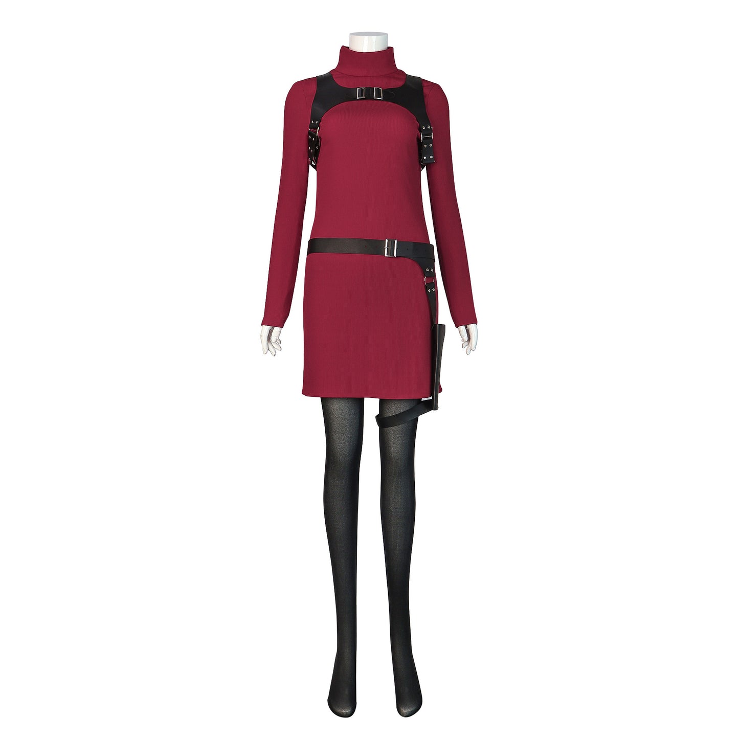 Ada Wong Cosplay Costume – Resident Evil 4 Remake | Dark Red Turtleneck Dress, Tactical Harness, Belt Holster & Socks | XS–3XL
