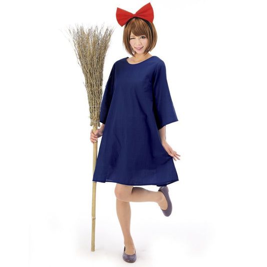 Kiki Cosplay Costume – Kiki's Delivery Service | Navy Dress & Red Bow Headband | One Size