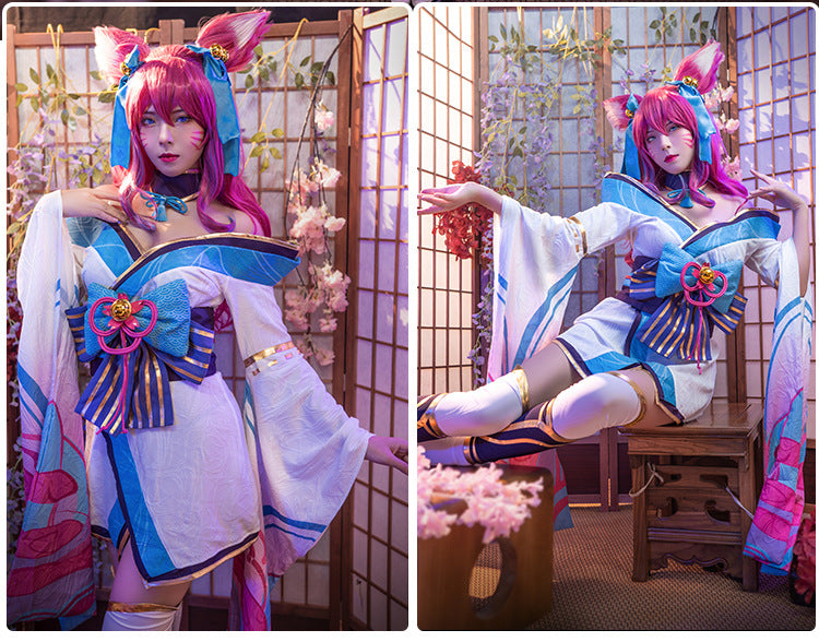 Spirit Blossom Ahri Cosplay Costume – League of Legends | Kimono Set + Wig Option
