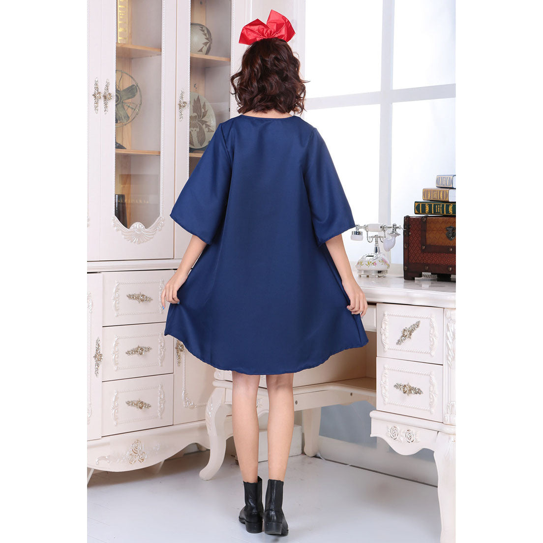 Kiki Cosplay Costume – Kiki's Delivery Service | Navy Dress & Red Bow Headband | One Size