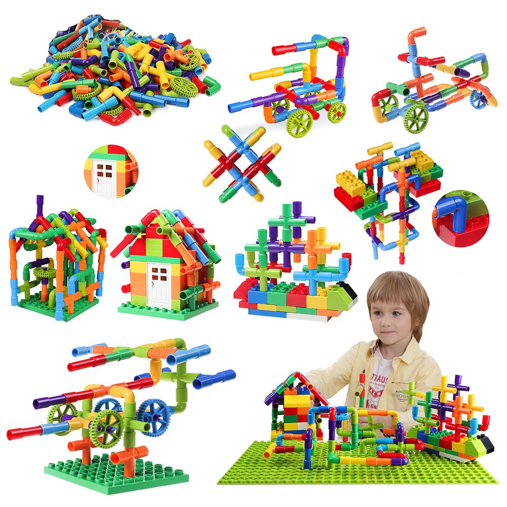 DIY Water Pipe Building Blocks Toys Enlightening Pipeline Tunnel Construction Educational STEM Designer Toys For Children Brick