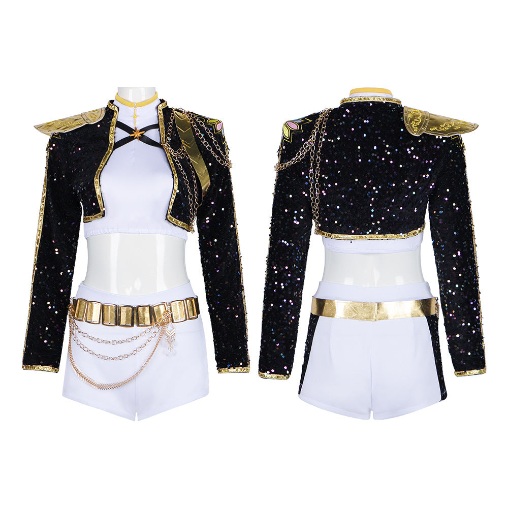 Lumi, Zoe & Mira Cosplay Costume – Wuthering Waves | Black Sequin Military Stage Outfit | Adults & Kids