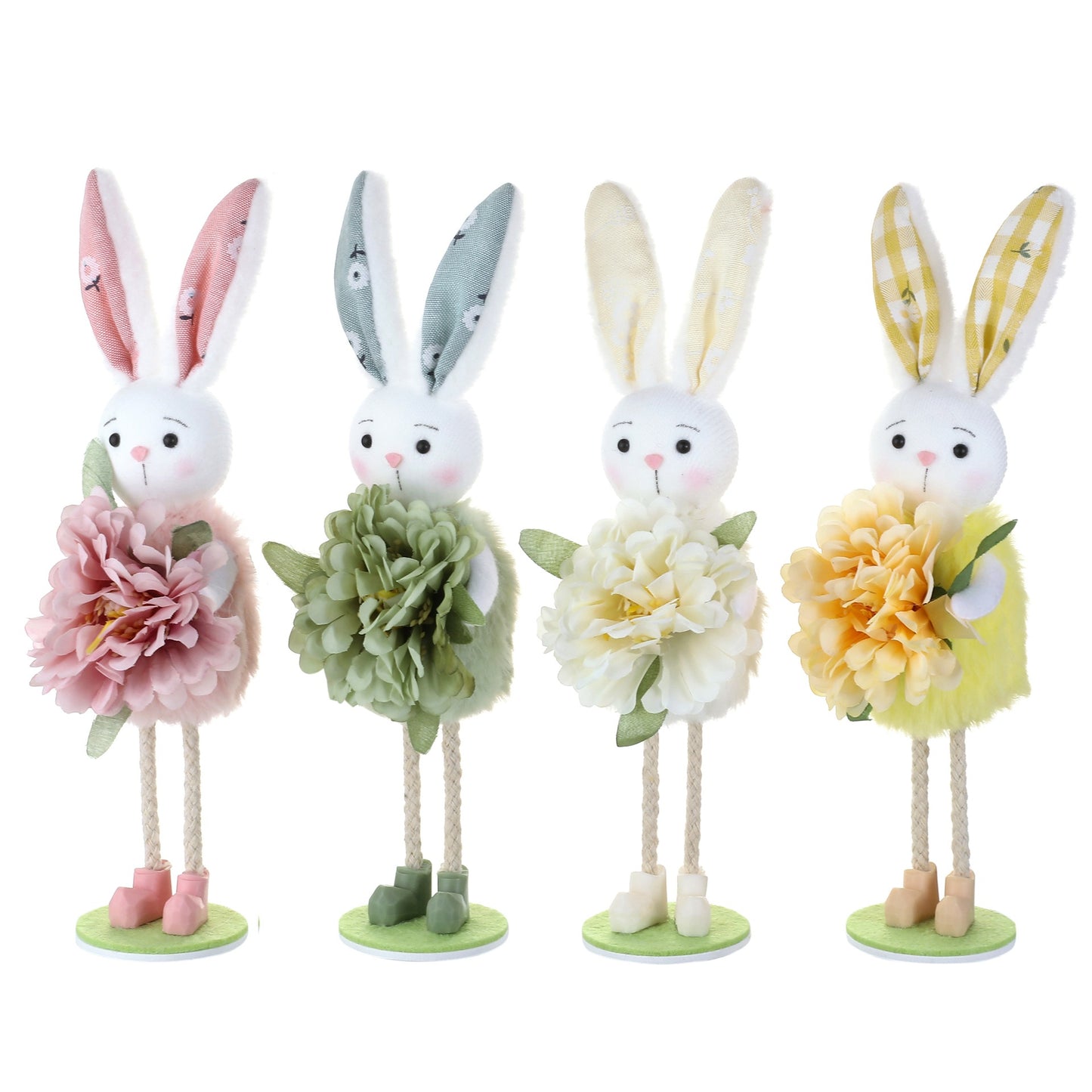 Rabbit Standing Easter Decorative Figurine for Living Room Fireplace, Kids Gift with Flower Decoration for Party