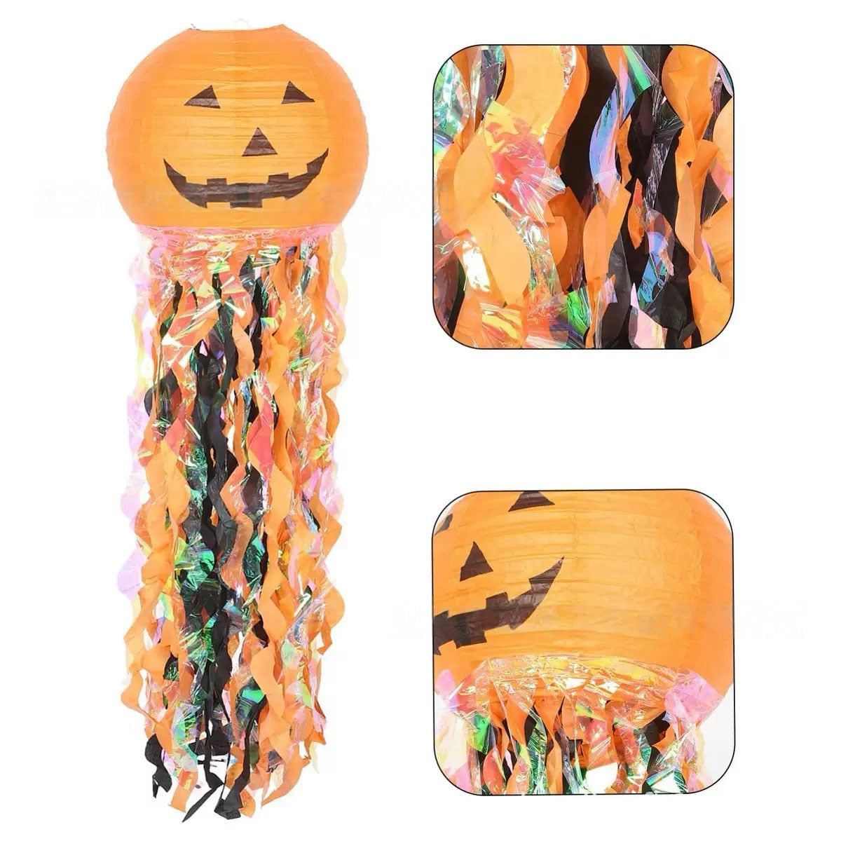 Halloween Paper Lantern DIY Handmade Jellyfish Pumpkin Head Lantern Hanging Decoration Prop Decor Scary Haunted House Door Hanging Ornament