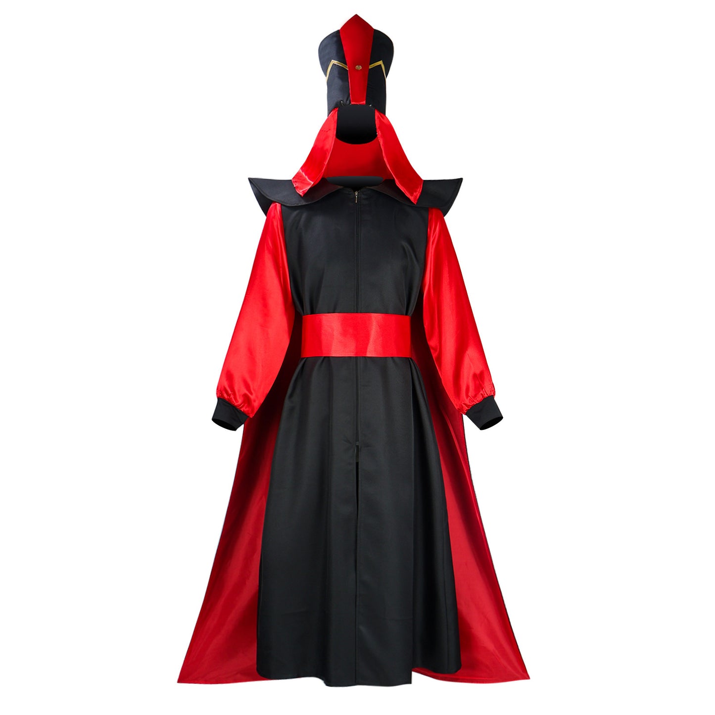 Jafar Cosplay Costume – Aladdin (Disney) | Black & Red Floor-Length Robe with Cape, Sash Belt & Vizier Hat | S–3XL