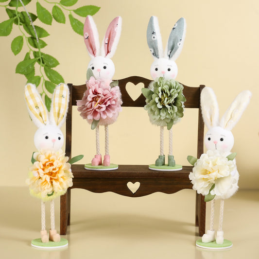 Rabbit Standing Easter Decorative Figurine for Living Room Fireplace, Kids Gift with Flower Decoration for Party