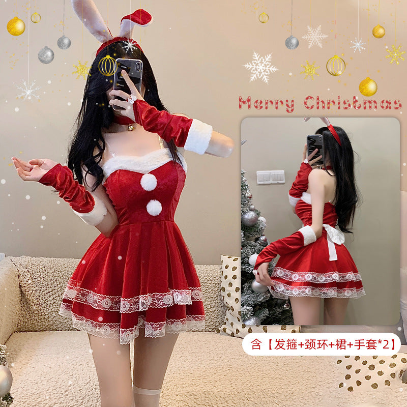 Sexy Christmas Bunny Mini Dress Costume – 4 Colors | Dress Only or with White Accessory Set | M & L