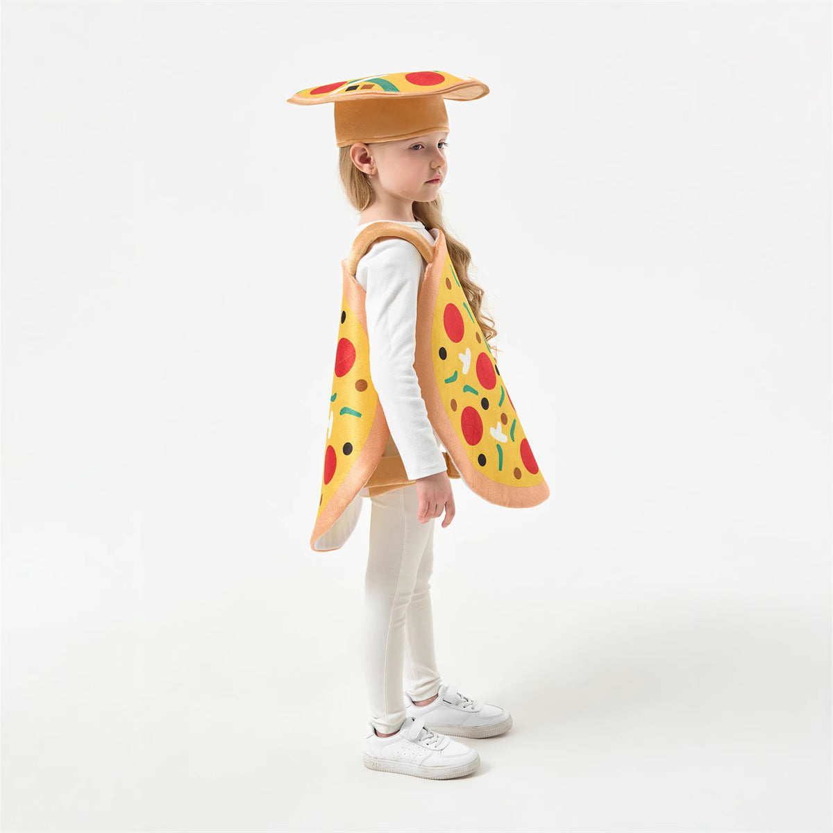Kids' Pizza Slice Novelty Costume Set – Foam Pizza Body Apron & Pizza Box Hat | One Size | Heights 100–140 cm