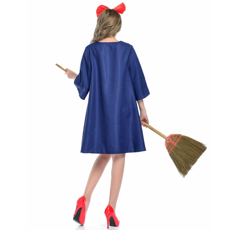 Kiki Cosplay Costume – Kiki's Delivery Service | Navy Dress & Red Bow Headband | One Size
