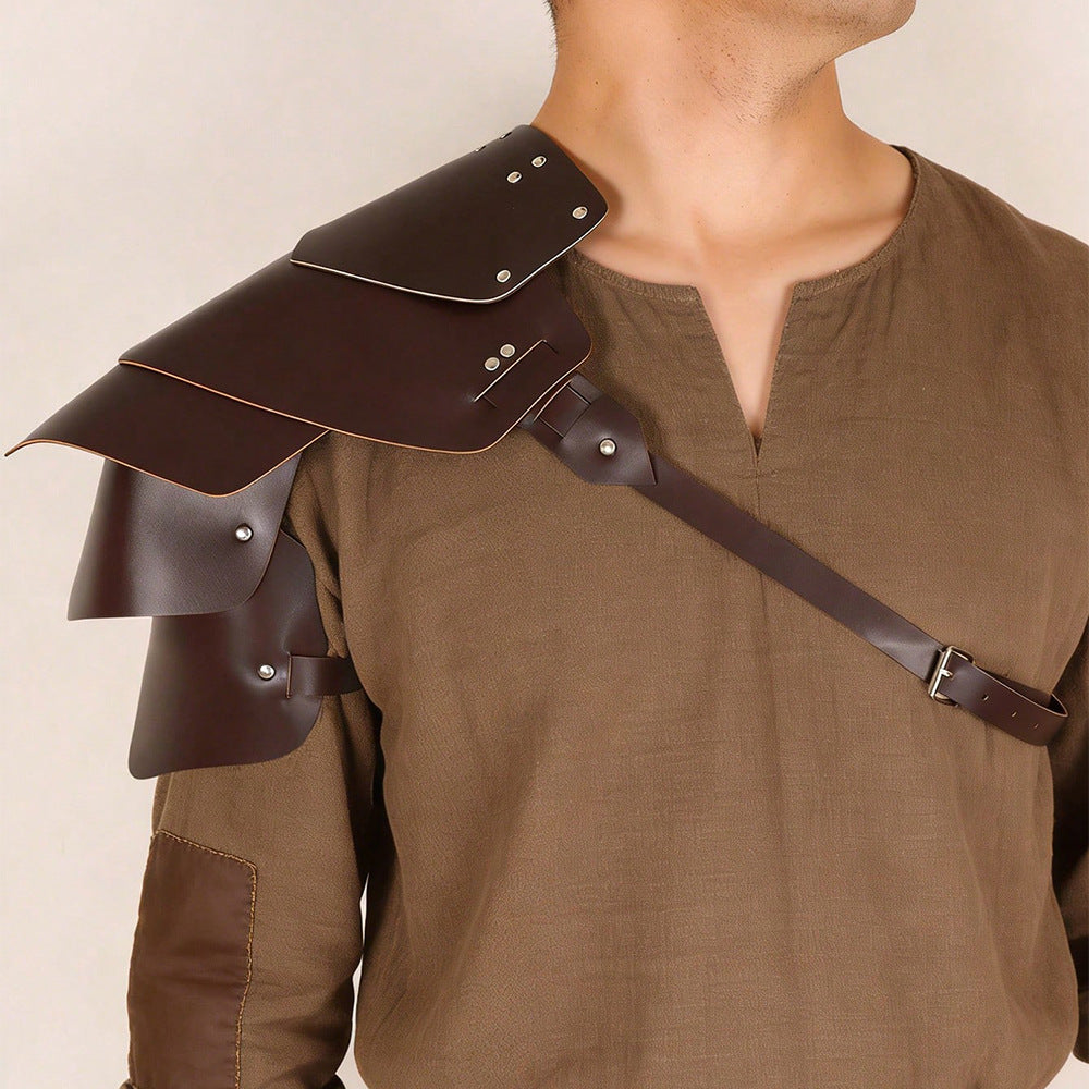 Medieval Viking Men's Feathered Single-Shoulder Armor Strap Cosplay Halloween Costume Prop