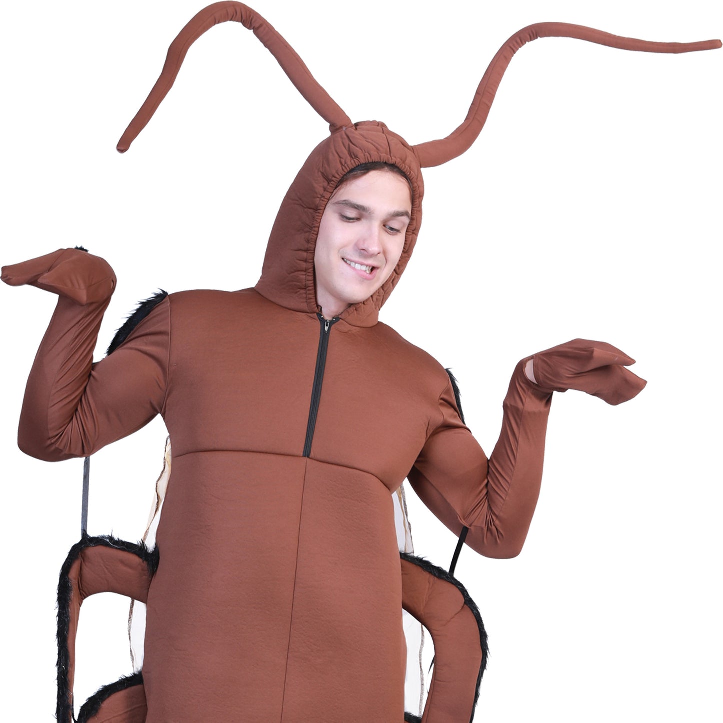 Adult Cockroach Novelty Halloween Costume – Padded One-Piece Bodysuit with Cockroach Hood, Antennae, Six Legs & Wings | One Size