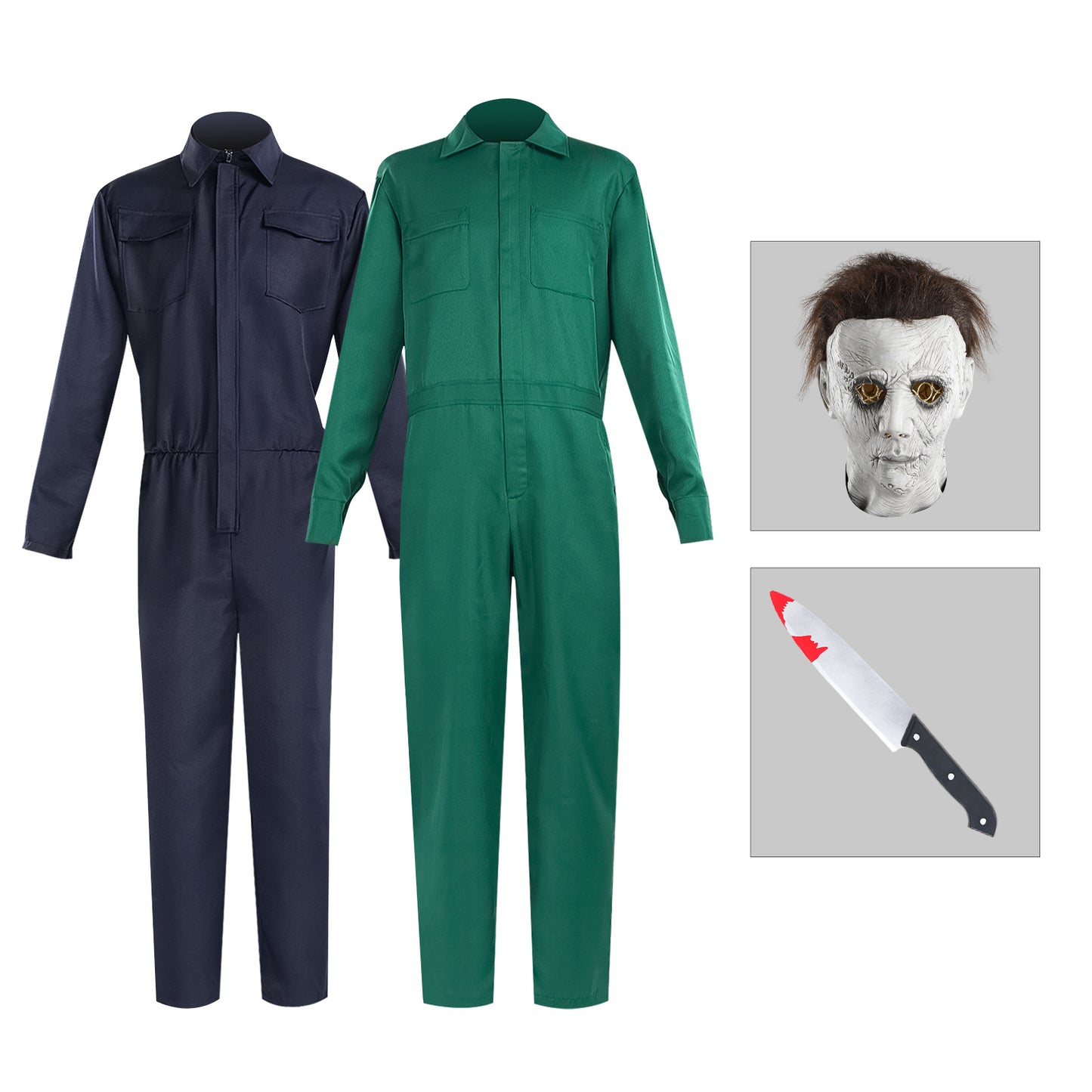 Michael Myers Cosplay Costume – Halloween | Mechanic Coverall Jumpsuit | Jumpsuit Only or Full Set with Mask & Prop Knife | Adults & Kids