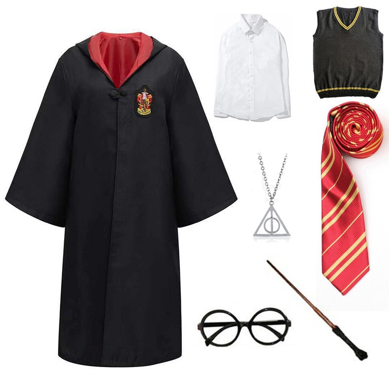 Slytherin Halloween Cosplay Costume  Adult Cloak Robe Tie Scarf Magic Wand Children Suits Cosplay Clothes Accessories