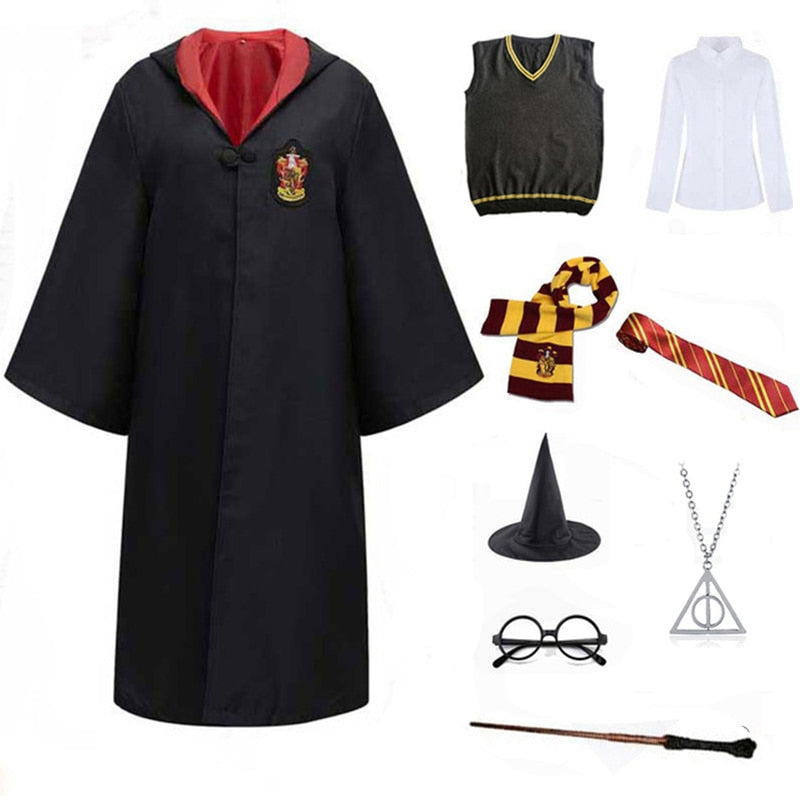 Slytherin Halloween Cosplay Costume  Adult Cloak Robe Tie Scarf Magic Wand Children Suits Cosplay Clothes Accessories
