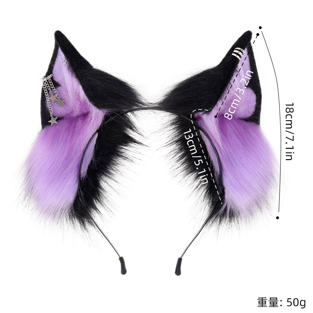 New Halloween Handmade Animal Ears Headband Cosplay Plush Realistic Fox Ears Anime Convention Live Stream Cat Headwear