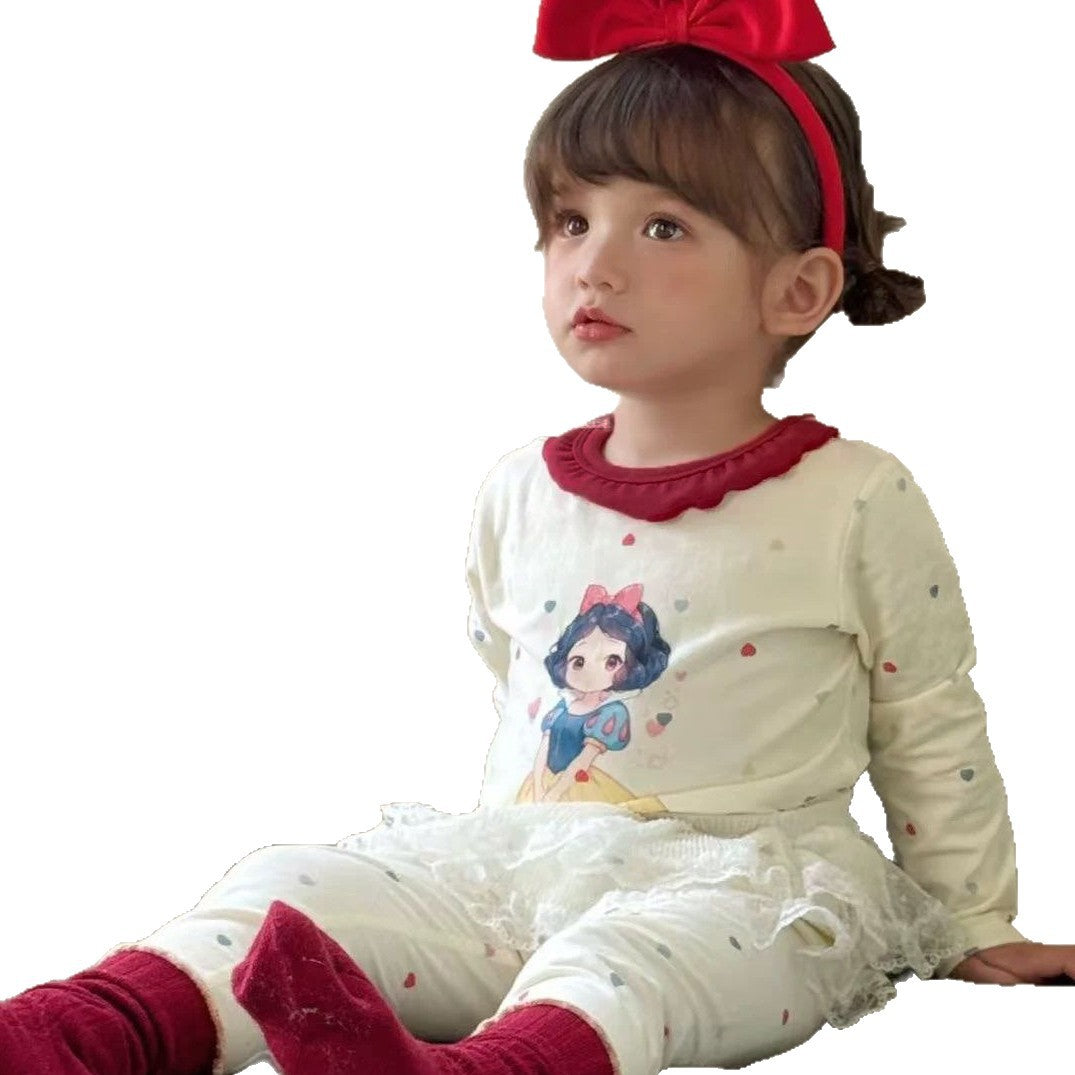 Cute Princess Children's Homewear Set Long Sleeve Long Pants Two-Piece Kids Pajamas for Girls