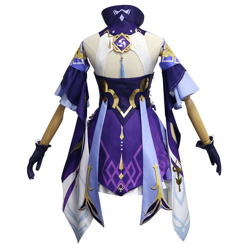 Lolita Maid Uniform Genshin Impact Keqing Cosplay Costume Anime Halloween Carnival Dress  Gloves Socks