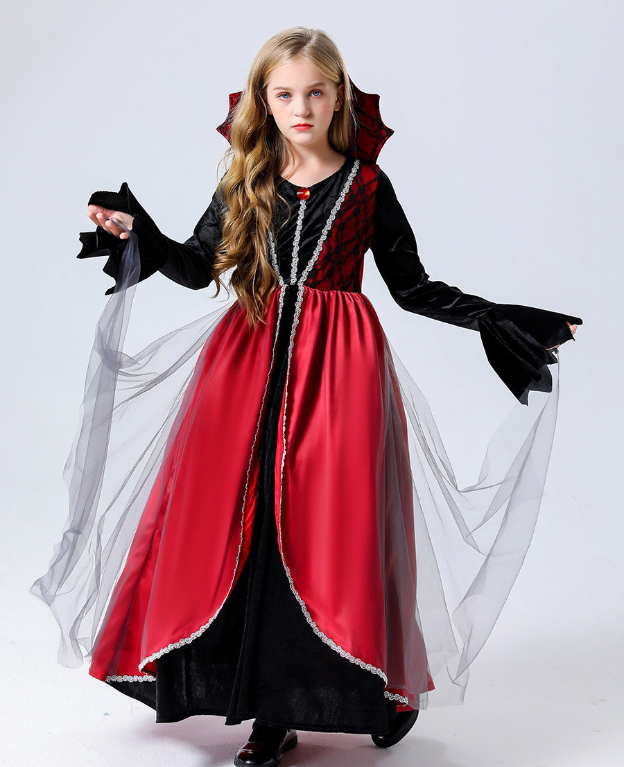 Girls' Gothic Vampire Queen Halloween Dress – 3 Styles | Red & Black Gown | Kids 120–150