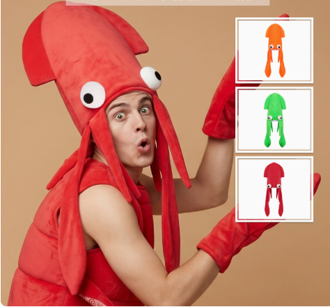 Halloween Funny Squid Hat and Gloves Set, Costume Party Prop, Creative Toy for Performance and Dance