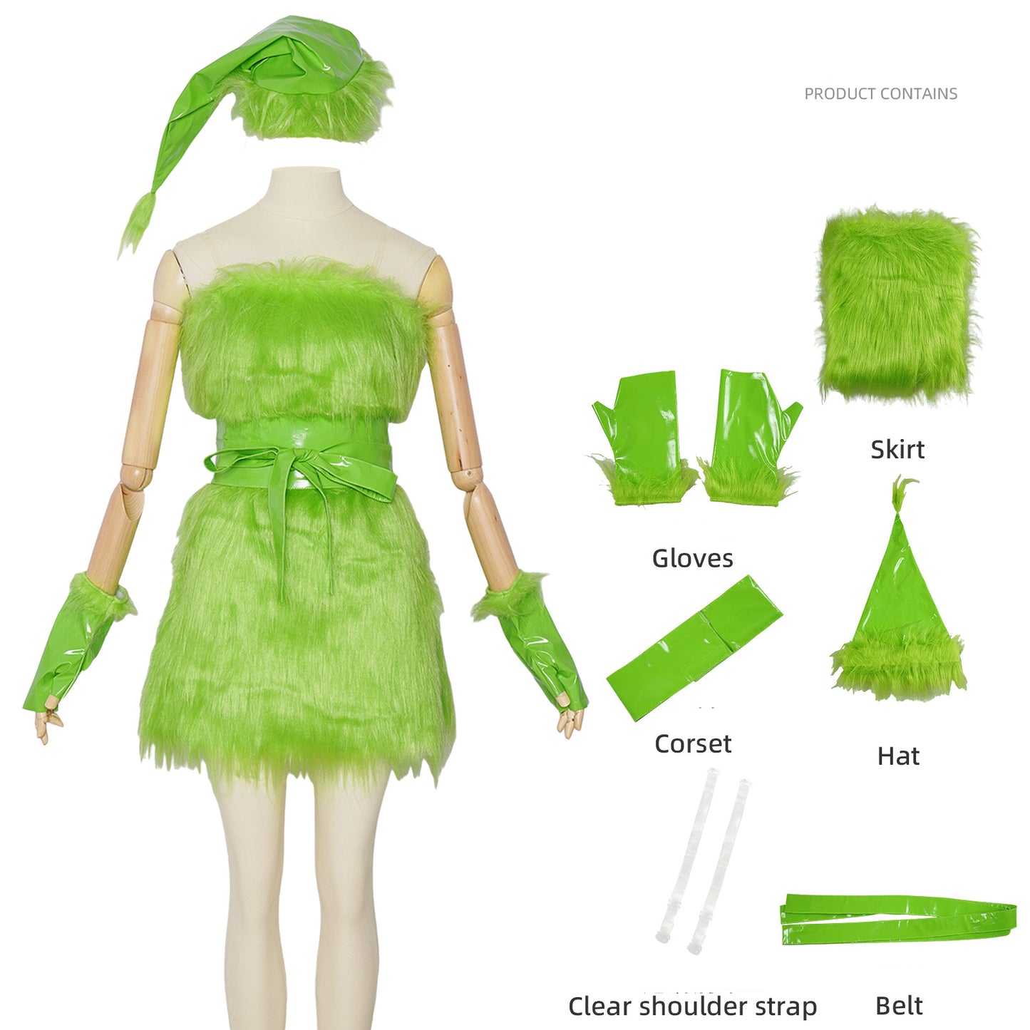 Green Monster Christmas Costume Dress – Faux Fur Mini Dress | Women's XS–3XL