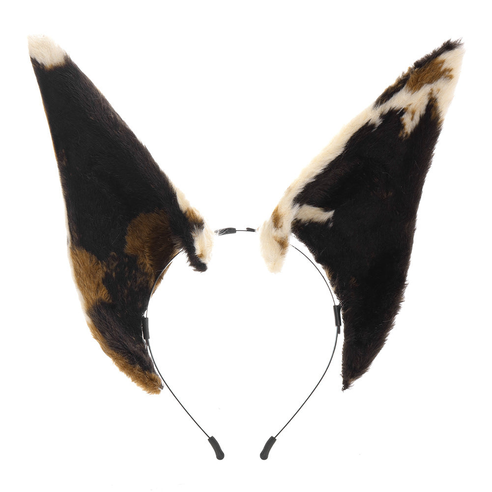 Halloween Realistic Doberman Ear Headband Cosplay Pointed Ears Irregular Spotted Wolf Dog Animal Ears Headpiece for Comic Con