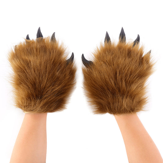 Original Furry Beast Claw Gloves 3D Sharp Nails Realistic Wild Animal Paws Halloween Cosplay Wearable Winter Warmth