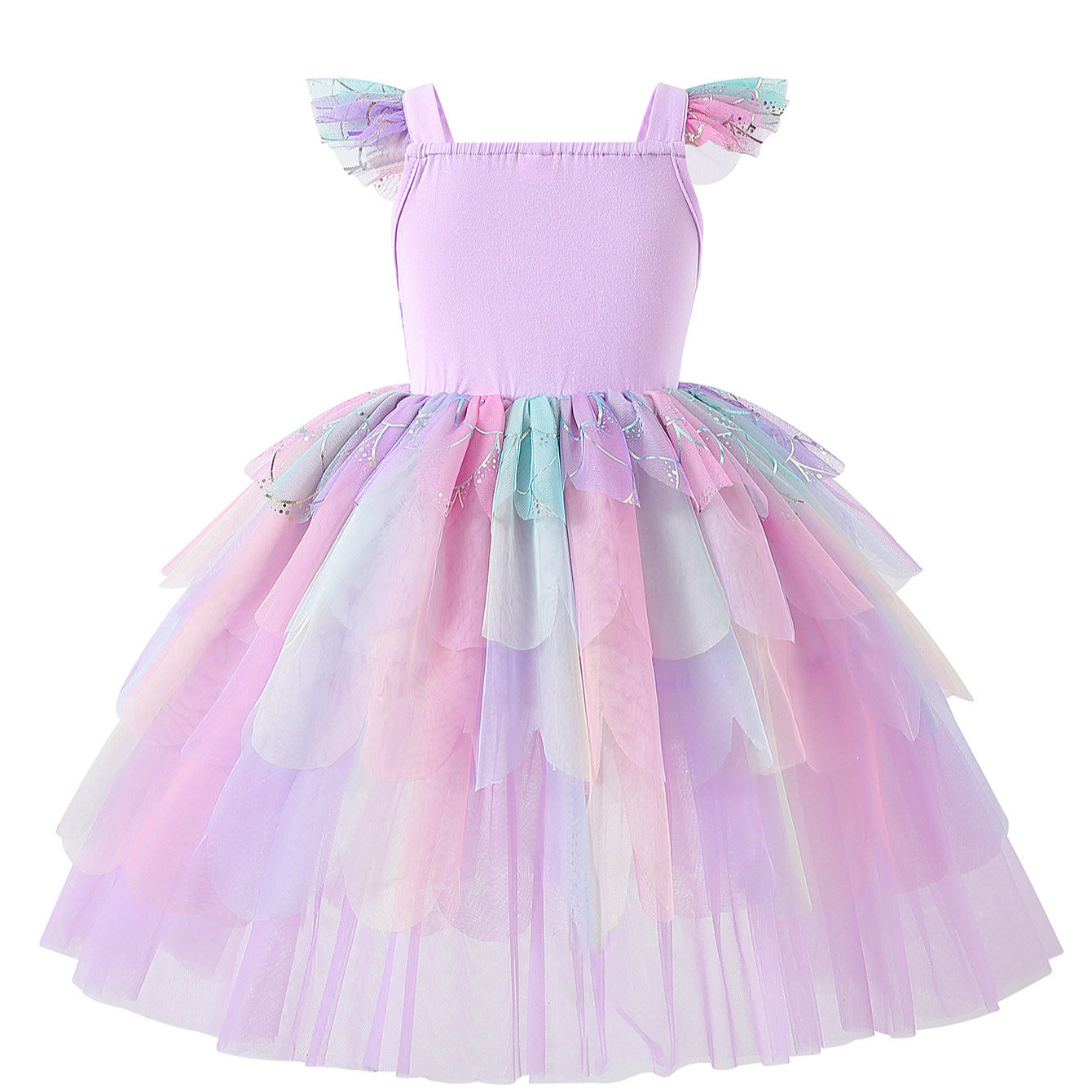 Girls' Summer Gradient Mesh Princess Dress with Sequins, Puffy Formal Dress for Kids Birthday and Performance