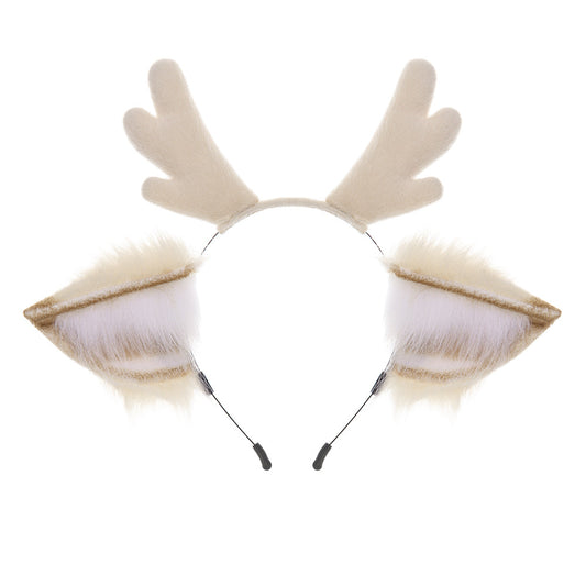 Christmas Reindeer Antler Headband, Cute Plush Deer Ears Hair Accessory, Cosplay Realistic Animal Ears Headband, Handmade Costume Jewelry