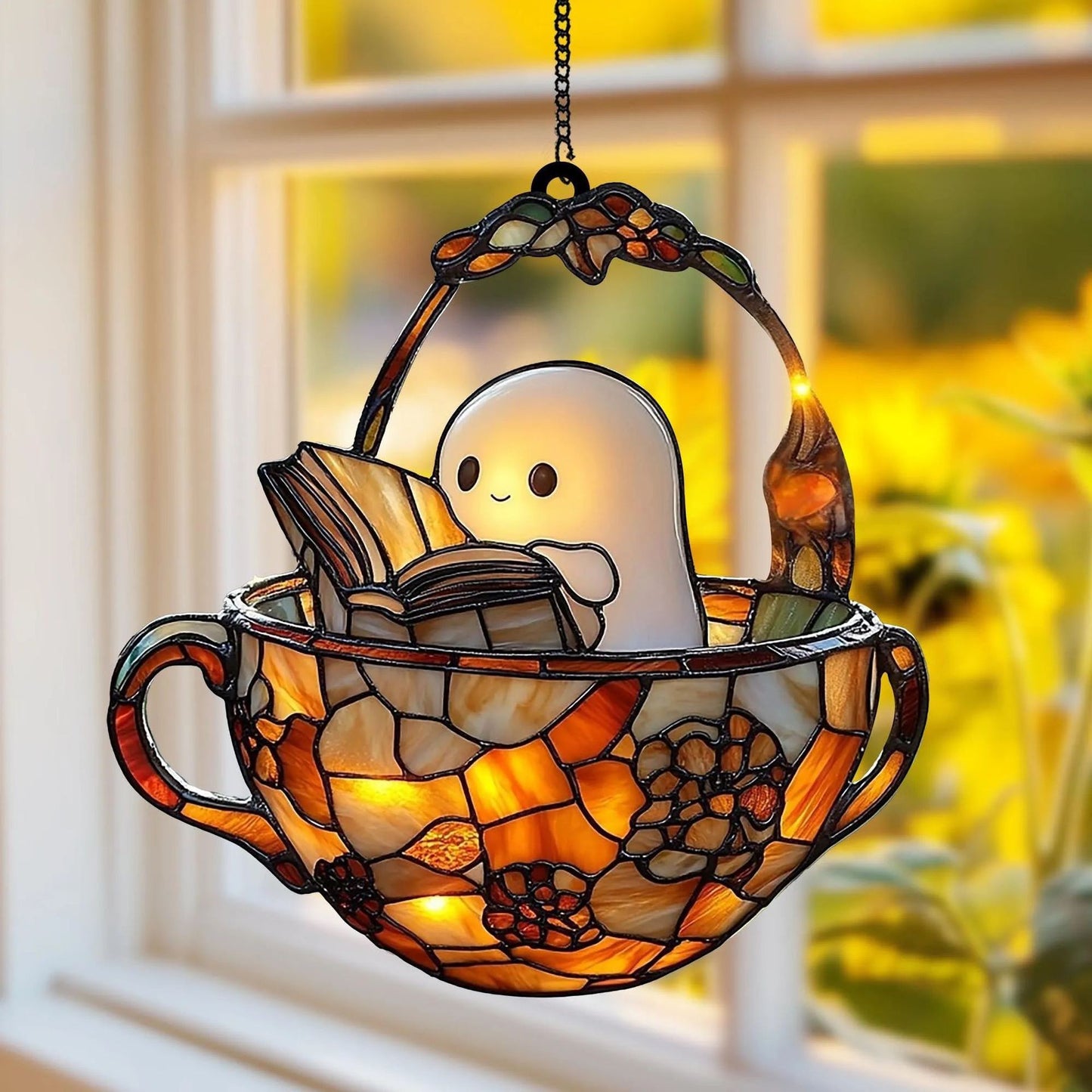 Halloween Decoration Ghost Reading Light Catcher Hanging Ornament Craft Pendant