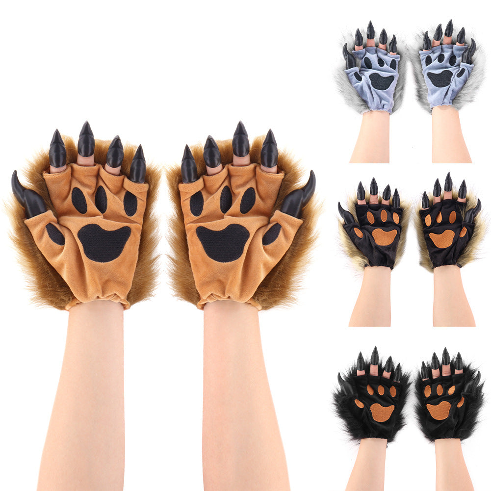 Original Furry Beast Claw Gloves 3D Sharp Nails Realistic Wild Animal Paws Halloween Cosplay Wearable Winter Warmth