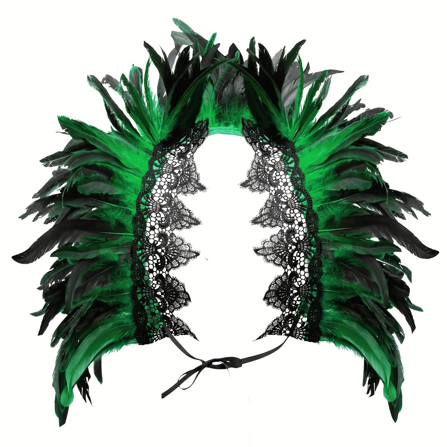 Gothic Style Feather Lace Long Shawl for Halloween Costume, Stage Performance, Masquerade Party
