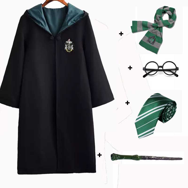 Halloween  Cosplay Costume Kids Adult Gryffindor Robe Ravenclaw Hufflepuff Slytherin Cloak Robe Tie Scarf Wand