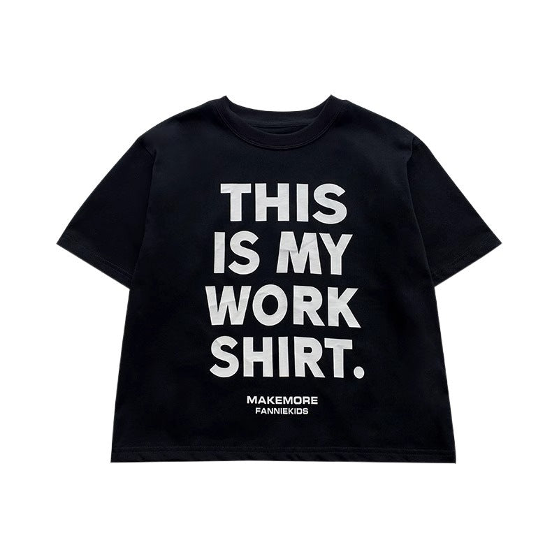Casual Boy's Short Sleeve Lightweight Letter Print Black Cool Kids Stylish Children's Top
