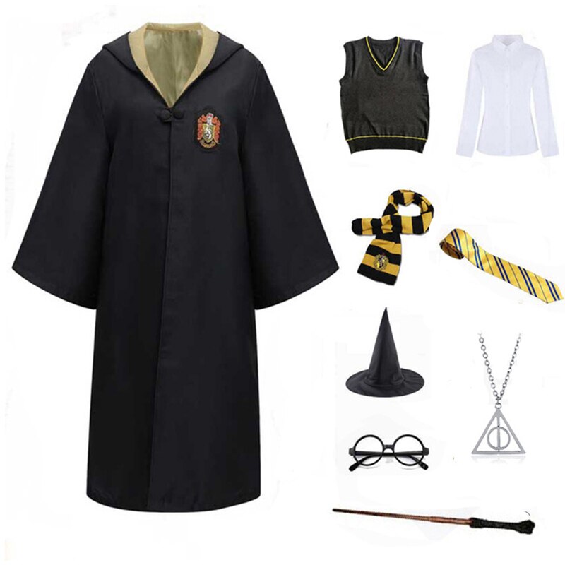 Slytherin Halloween Cosplay Costume  Adult Cloak Robe Tie Scarf Magic Wand Children Suits Cosplay Clothes Accessories