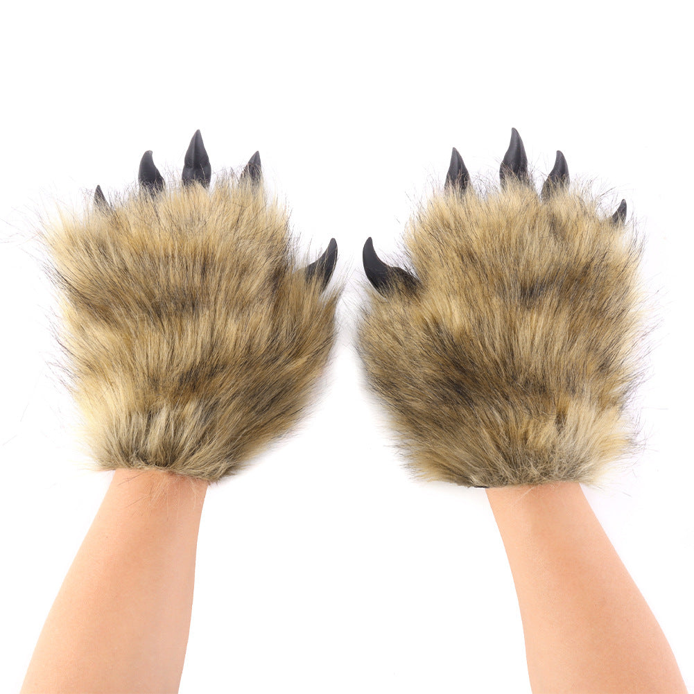 Original Furry Beast Claw Gloves 3D Sharp Nails Realistic Wild Animal Paws Halloween Cosplay Wearable Winter Warmth
