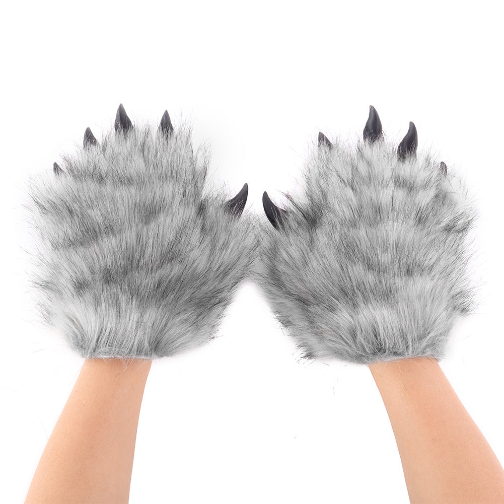 Original Furry Beast Claw Gloves 3D Sharp Nails Realistic Wild Animal Paws Halloween Cosplay Wearable Winter Warmth
