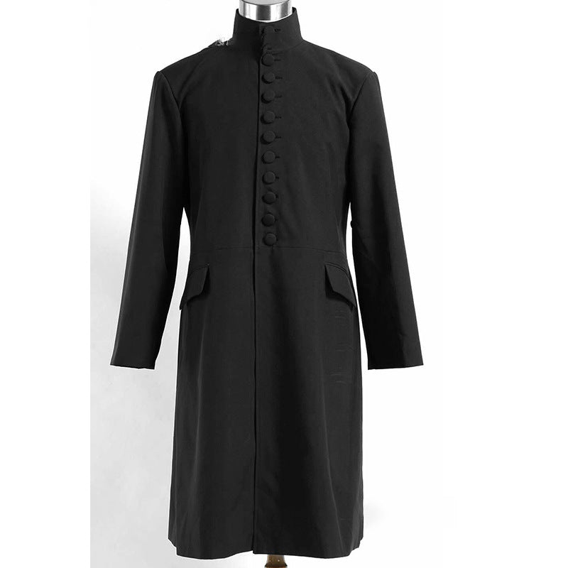Professor Snape Cosplay Robe – Harry Potter | Black Floor-Length Wizard Robe with Stand Collar & Button Front | S–3XL